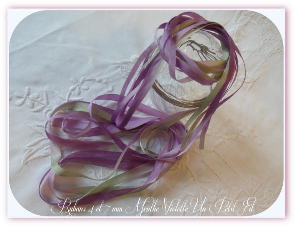 Ruban soie 4 et 7 mm menthe violette un petit fil