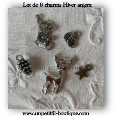 Lot 6 charms Hiver Argent
