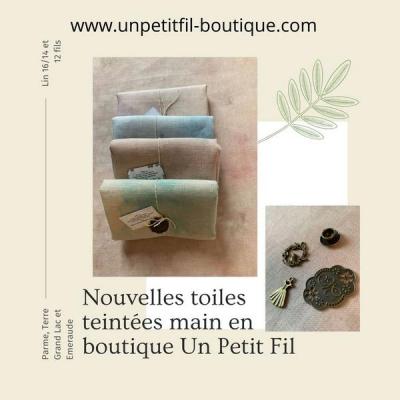 Nouvelles toiles teintees main en boutique un petit fil parme emeraude terre et grand lac