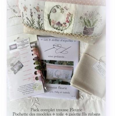 Pack complet Trousse Fleurie les 3 drôles d'aiguilles  (modèles + palette +toile)